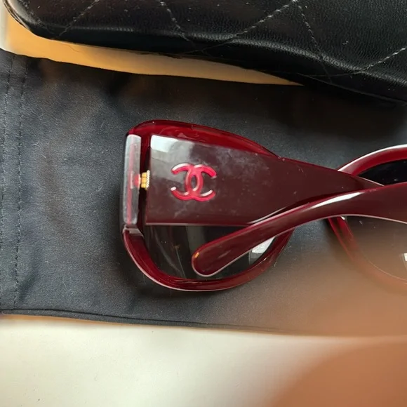 CHANEL vintage large Burgundy Prescription lens Frames+Sock+ 